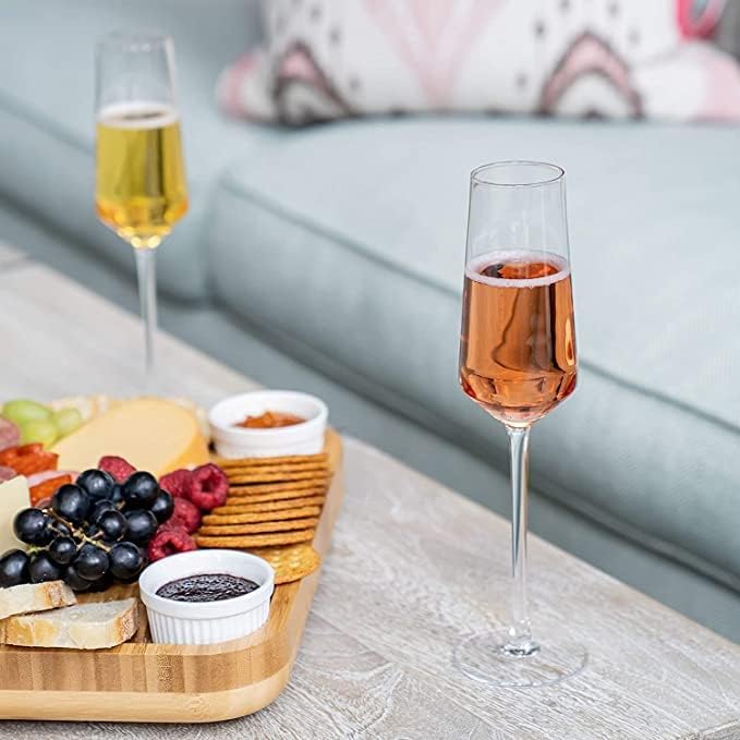 NeWine Elegant and Stylish Long Stem Champagne Flutes Crystal Champagne Premium Glass Unique Wine Glass 250ml Set of 6 - Image 2