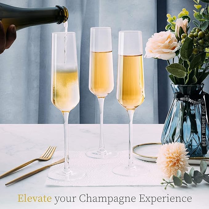 NeWine Elegant and Stylish Long Stem Champagne Flutes Crystal Champagne Premium Glass Unique Wine Glass 250ml Set of 6 - Image 5