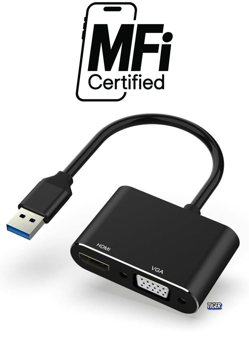 TIGER USB to HDMI VGA Adapter – 1080P USB 3.0/2.0 to HDMI VGA Converter, Compatible with Windows, Mac, and Android Devices - Image 1