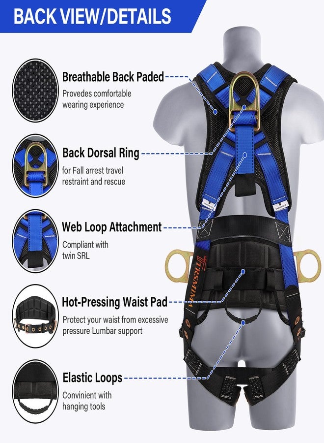 TT TRSMIMA Trsmima Safety Harness Fall Protection - Roofing Full Body Harness Men Construction Work Safety Belt Tongue Leg Buckle Quick Connected Chest Buckle - Image 3