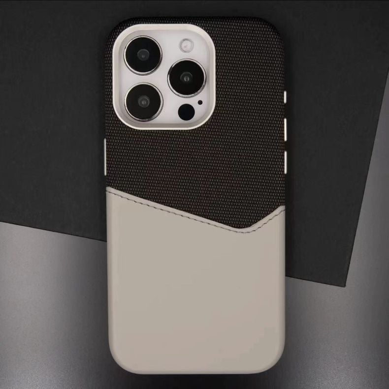 Suitable for Apple 17Promax Card-Inserting Strong Magnetic Card Holder Phone Case Iphone16 Plain Leather Splicing Protective Cover High-End - Image 4