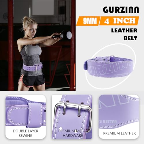 GurZinn 9mm Leather Fitness Weight Lifting Belt for Women&Men with 4 Inches Padded Lumbar Support for Power Lifting Workout & Squats Exercise - Image 2