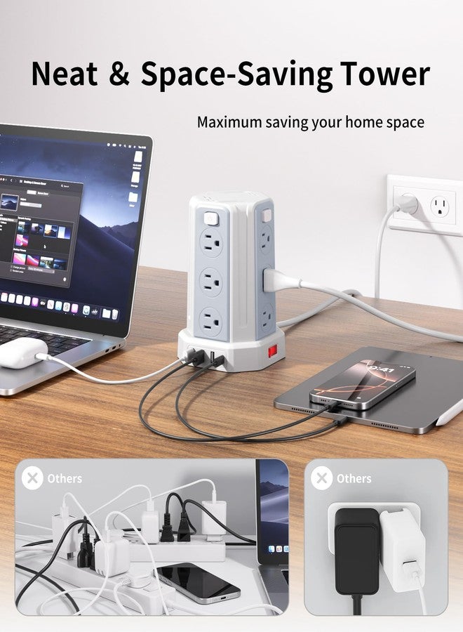 SMALLRT Power Strip Surge Protector, 10 Ft Extension Cord with 12 AC Multiple Outlets 4 USB (1 USB C), SMALLRT Power Tower Desktop Charging Station (White, 6.5 FT) - Image 5