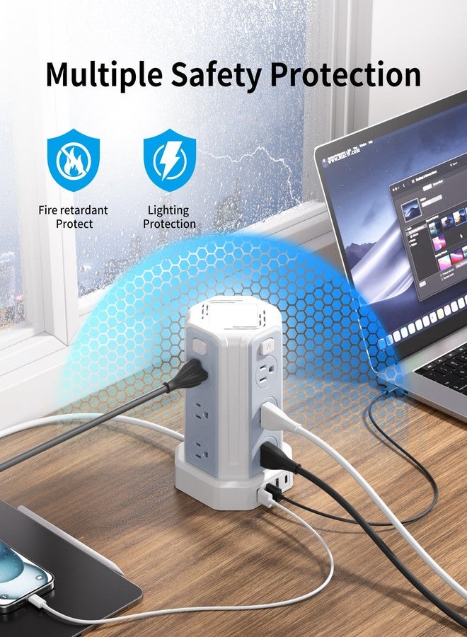 SMALLRT Power Strip Surge Protector, 10 Ft Extension Cord with 12 AC Multiple Outlets 4 USB (1 USB C), SMALLRT Power Tower Desktop Charging Station (White, 6.5 FT) - Image 3
