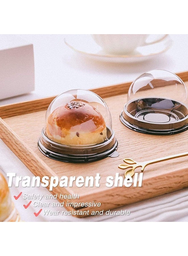 إيونتو 100 قطعة من علب الحلوى الصغيرة بأغطية شفافة مقببة - حاويات كب كيك ومافن ومعجنات وكعكة القمر للاستخدام مرة واحدة - صناديق تغليف بلاستيكية سوداء للحفلات والمطاعم والوجبات الجاهزة (7.1 × 4.8 سم) - Image 4