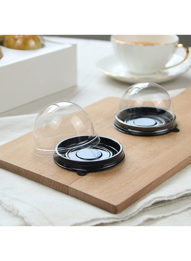 إيونتو 100 قطعة من علب الحلوى الصغيرة بأغطية شفافة مقببة - حاويات كب كيك ومافن ومعجنات وكعكة القمر للاستخدام مرة واحدة - صناديق تغليف بلاستيكية سوداء للحفلات والمطاعم والوجبات الجاهزة (7.1 × 4.8 سم) - Image 3