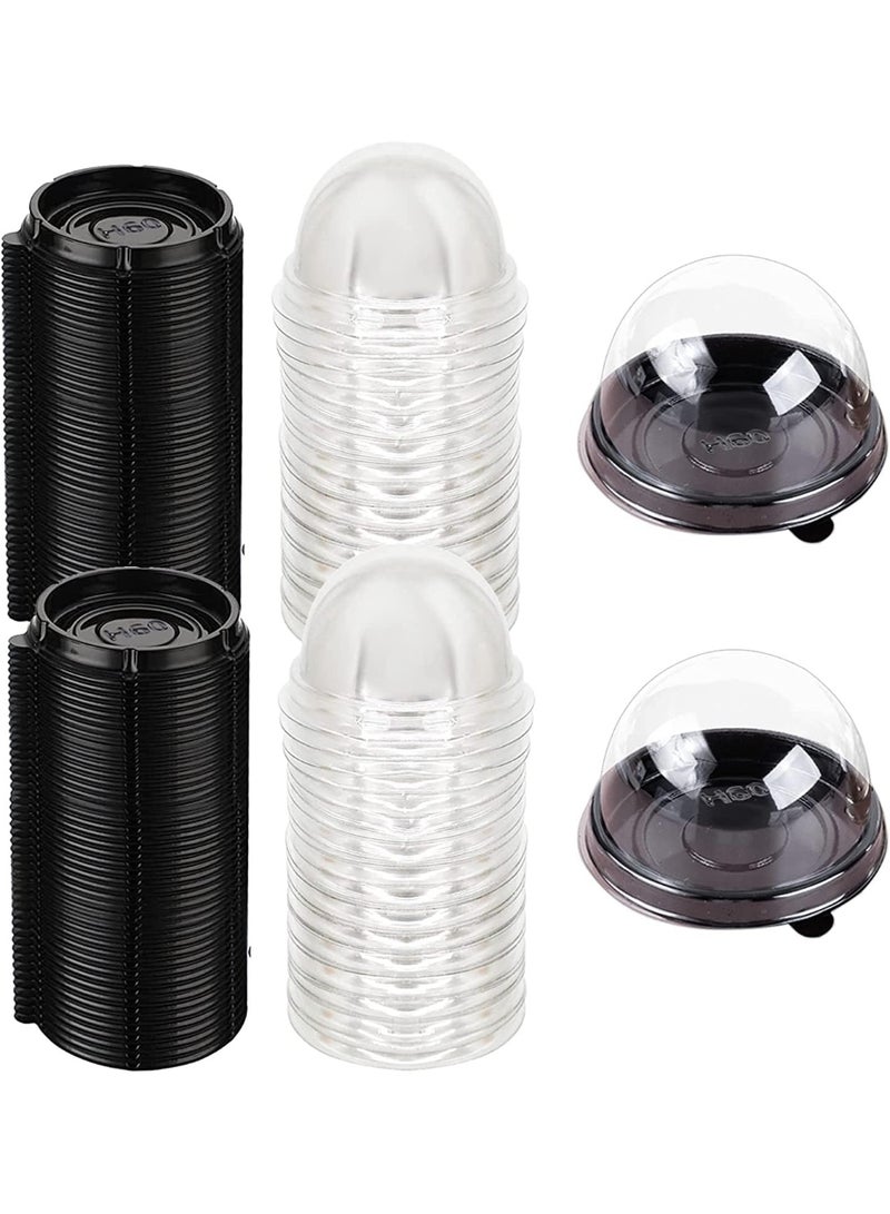 إيونتو 100 قطعة من علب الحلوى الصغيرة بأغطية شفافة مقببة - حاويات كب كيك ومافن ومعجنات وكعكة القمر للاستخدام مرة واحدة - صناديق تغليف بلاستيكية سوداء للحفلات والمطاعم والوجبات الجاهزة (7.1 × 4.8 سم) - Image 1