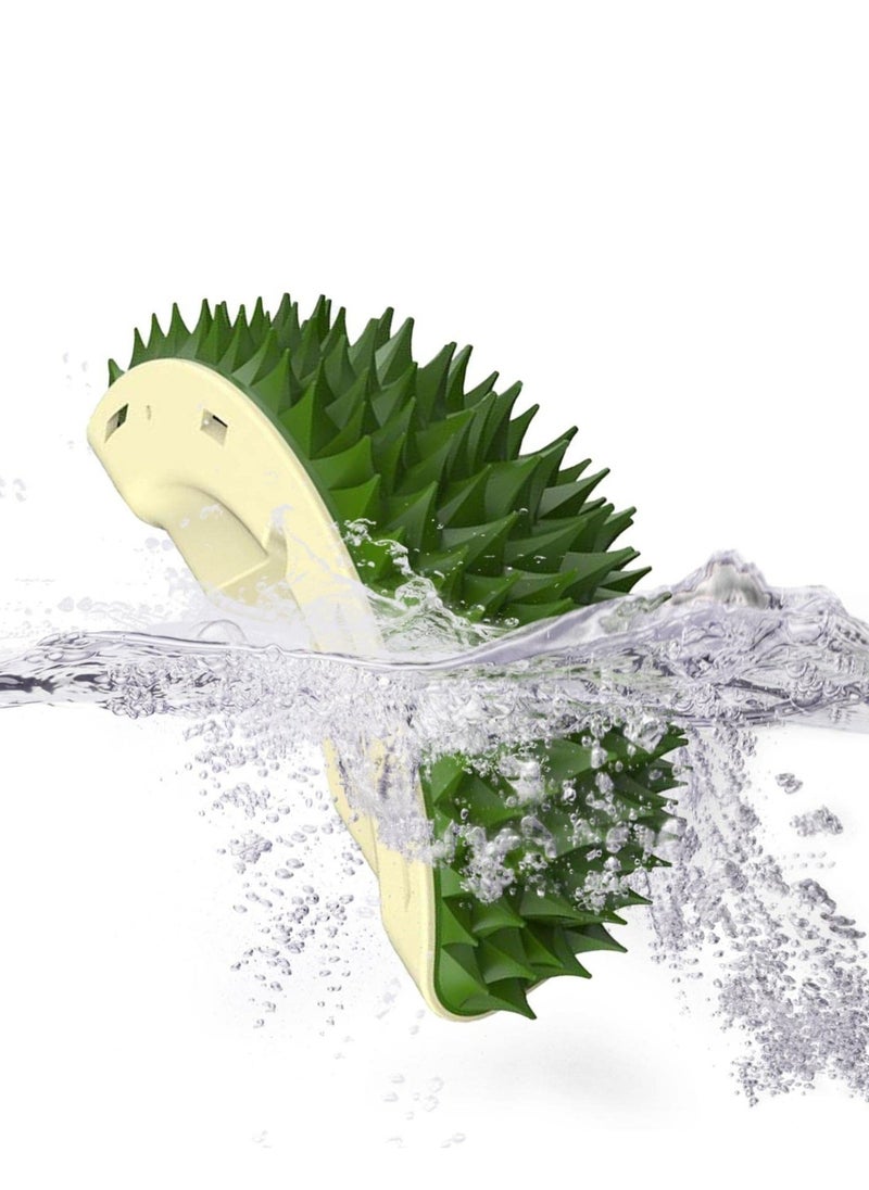 Loquat Durian-Shaped Cat Corner Self-Groomer and Scratcher - Soft Wall-Mounted Brush for Cat Massage and Grooming - Cute Green Design for Feline Relaxation and Care. - Image 4