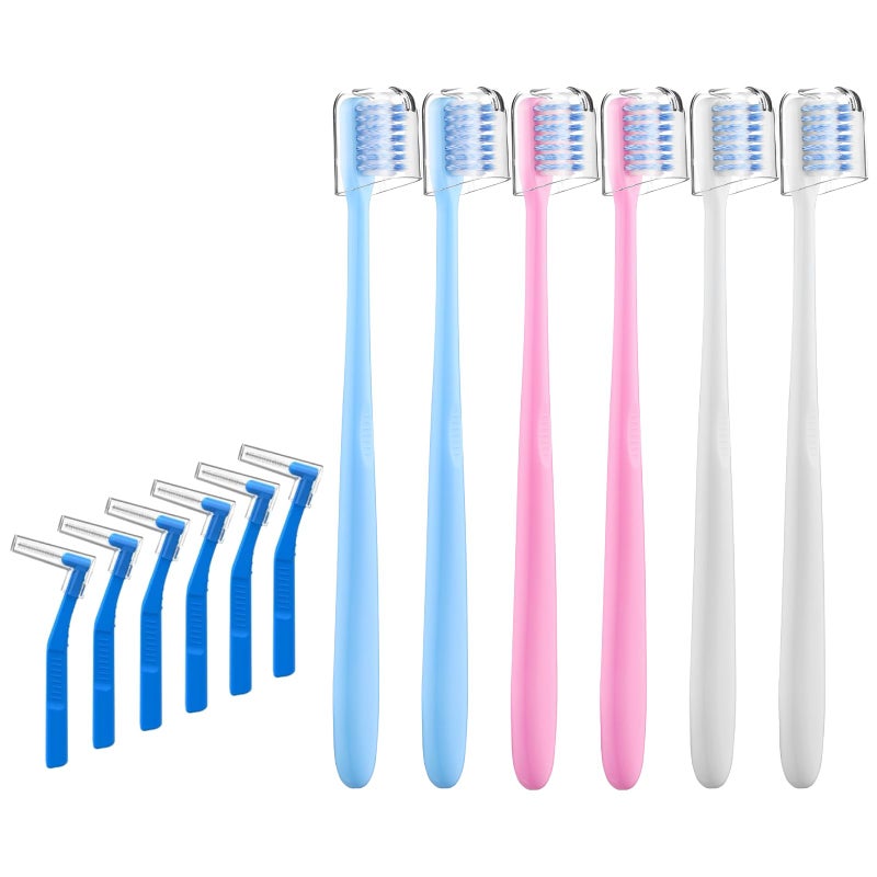 Fremouth VShaped Orthodontic Toothbrush for Braces Soft Bristles 6 Count with Interdental Brushes