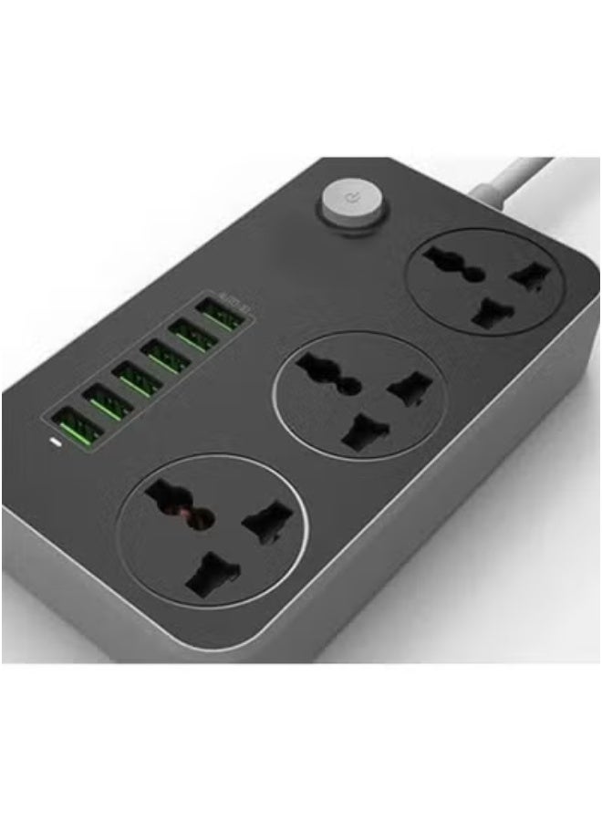 RECRSI Fast Charging Power Extension With 2500W USB Port – 3 Power Sockets & 6 Smart USB Ports Auto Max 3.4A – PS-14 Universal Socket Strip with Surge Protection, Safety Shutters – Ideal for Home, Kitchen, Office, Computer Desk & Entertainment Setup - Image 4