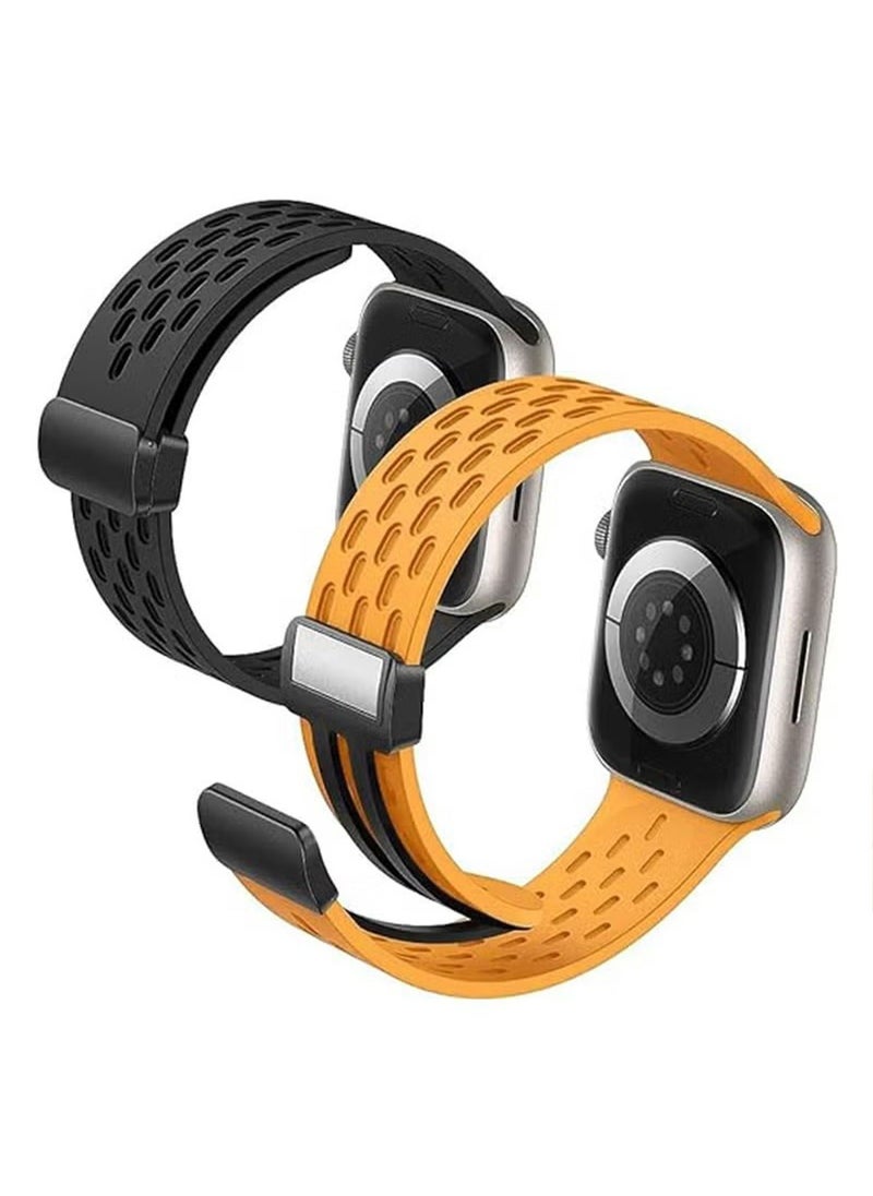 X-level - 2 Pack Magnetic Buckle Silicone Bands Compatible With Apple Watch 42mm 44mm 45mm 49mm Series 9/8/7/SE/6/5/4/3/2/1 IWatch Ultra/Ultra 2/Strap Adjustable Wristbands Hole design Silicone Strap - Image 1