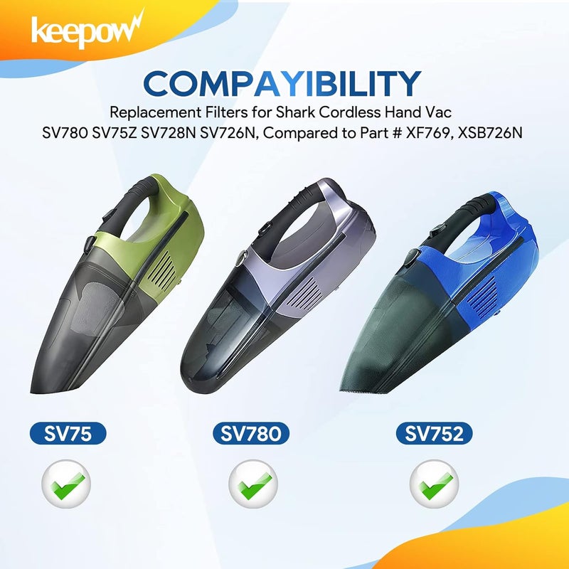 KEEPOW Vacuum Filter Replacement for Shark Cordless Handheld Vacuum SV780 SV75Z SV728N SV726N, Replacement Part# XF769, XSB726N (4 Pack) - Image 2