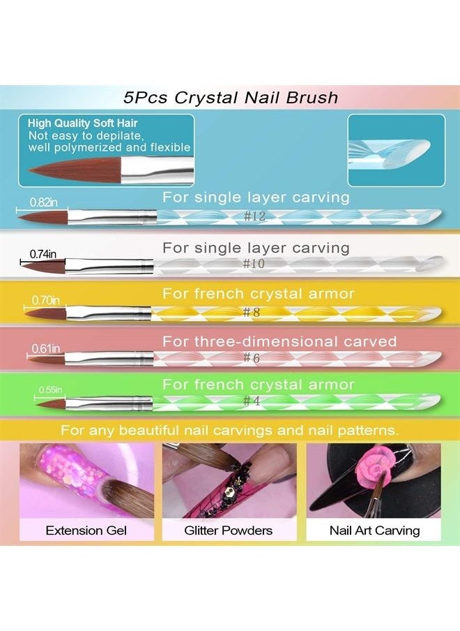 V BUTIGIRL - Acrylic Nail Brush Set, 5 UV Gel Nail Brush for Gel Builder Nail Painting 5 Double Ended Dotting Pen and 2 Nail Art Dust Brush 2 Toe Separators for Acrylic Application - Image 1