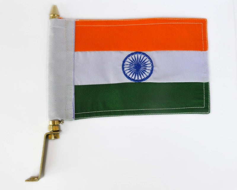 DASHDYNAMO Indian (National) Metal Embroidered Flag With Golden Metal Rod for Car Dashboard and Bonnet - Image 1