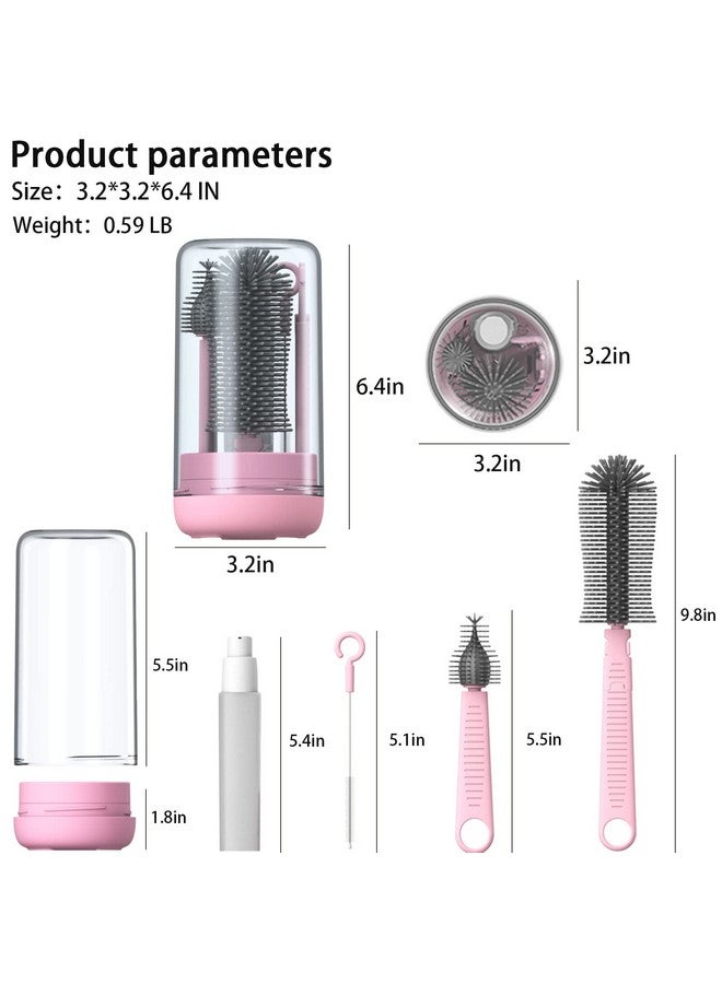 Augensterm Pink Silicone Baby Bottle Cleaner Kit - Bottle Brush Set, Drying Rack, Nipple & Straw Brushes, Soap Dispenser - Travel & Home Use - Image 5