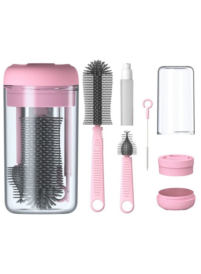 Augensterm Pink Silicone Baby Bottle Cleaner Kit - Bottle Brush Set, Drying Rack, Nipple & Straw Brushes, Soap Dispenser - Travel & Home Use - Image 1