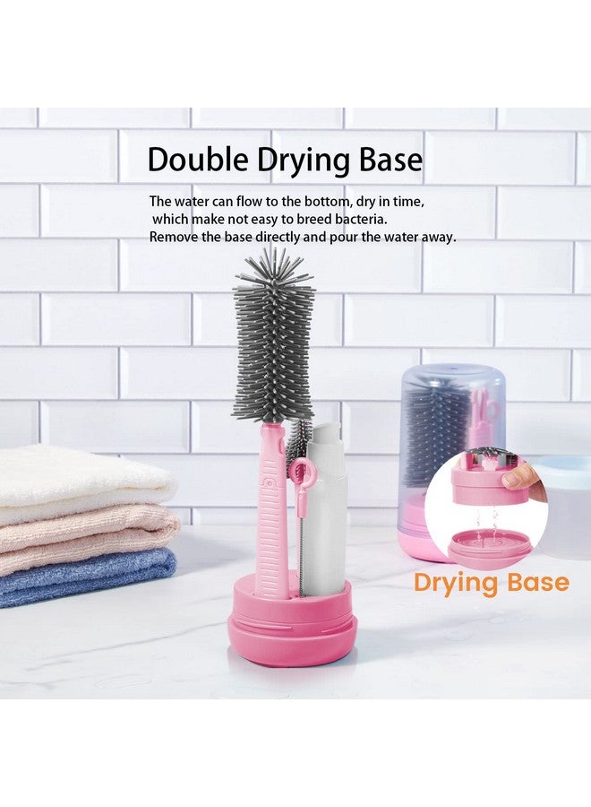Augensterm Pink Silicone Baby Bottle Cleaner Kit - Bottle Brush Set, Drying Rack, Nipple & Straw Brushes, Soap Dispenser - Travel & Home Use - Image 4