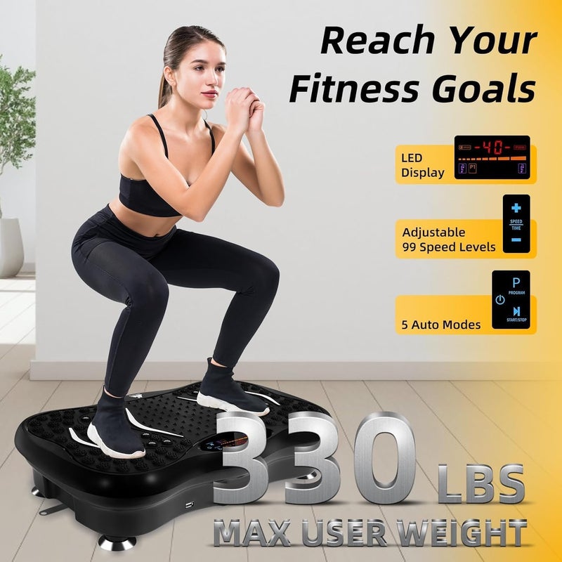 Electric Whole Body Vibration Fitness Platform – Vibration Exercise Machine with Resistance Bands, Remote Control, LED Touch Screen, Anti-Slip Design, Home Workout & Muscle Recovery Equipment - Image 3