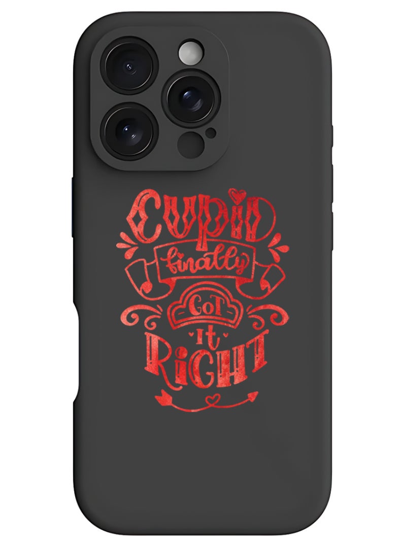 Theodor iPhone 16 Pro Black Protective Slim Fit Case Liquid Silicone Cover with Full Body Protection Anti-Scratch Shockproof Case For iPhone - Cupid finally got it right - Image 1