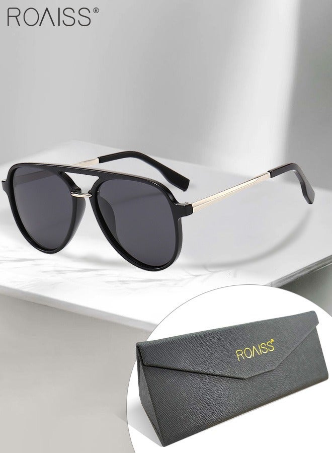 رويس نظارة أفياتور شمسية مستقطبة للرجال والنساء، نظارة الشمس الواقية من الأشعة فوق البنفسجية 400 بإطار معدني وPC، ظلال شمس مضادة للوهج عصرية مناسبة للقيادة وصيد الأسماك والسفر (أسود لامع) - Image 1