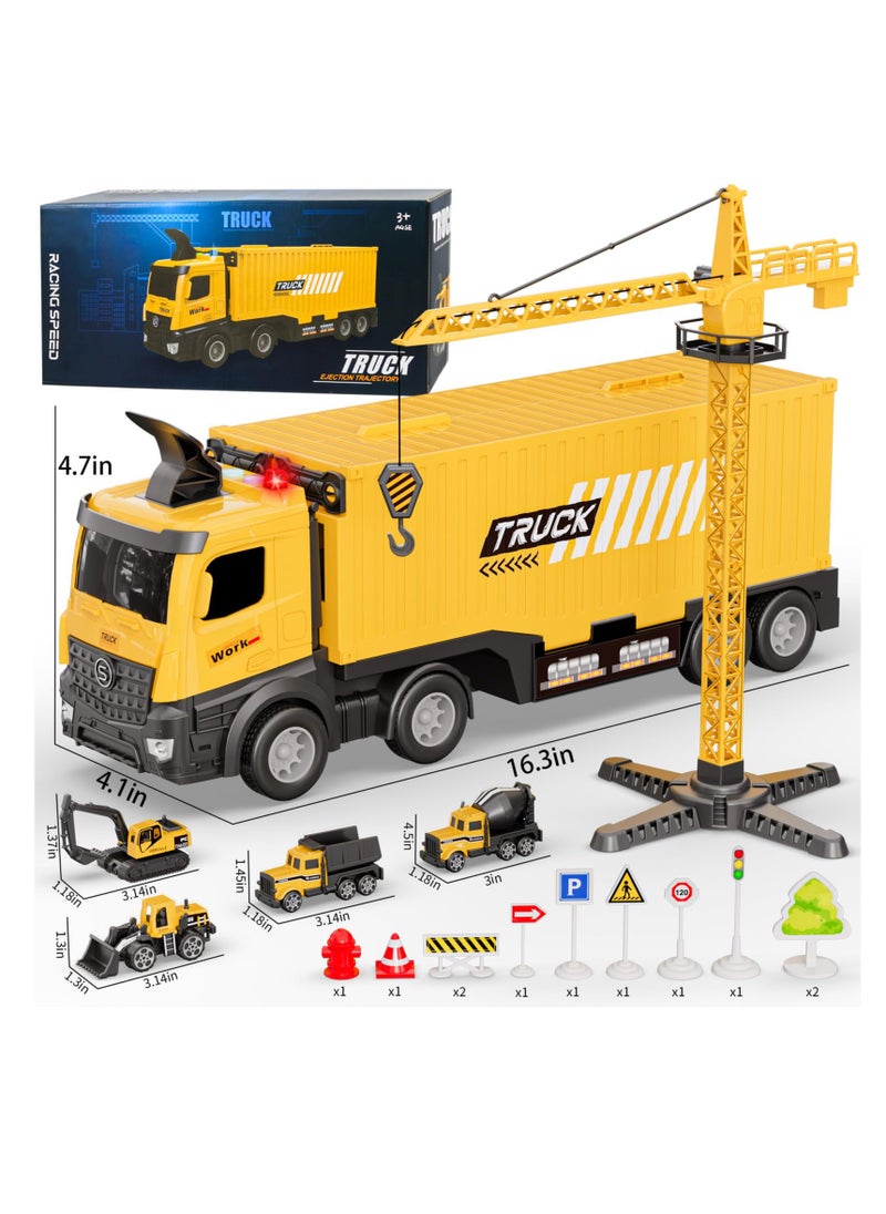 XiuWoo - Carrier Truck Race Track Kids Toys,Construction Truck Toys Set with Crane,Excavator,Bulldozer,Dump Trucks,Cement Truck Alloy Vehicle Toys Birthday for 3 4 5 6 7 Years Old Boys Gifts - Image 1