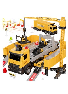 XiuWoo Carrier Truck Race Track Kids Toys,Construction Truck Toys Set with Crane,Excavator,Bulldozer,Dump Trucks,Cement Truck Alloy Vehicle Toys Birthday for 3 4 5 6 7 Years Old Boys Gifts  - Image 1