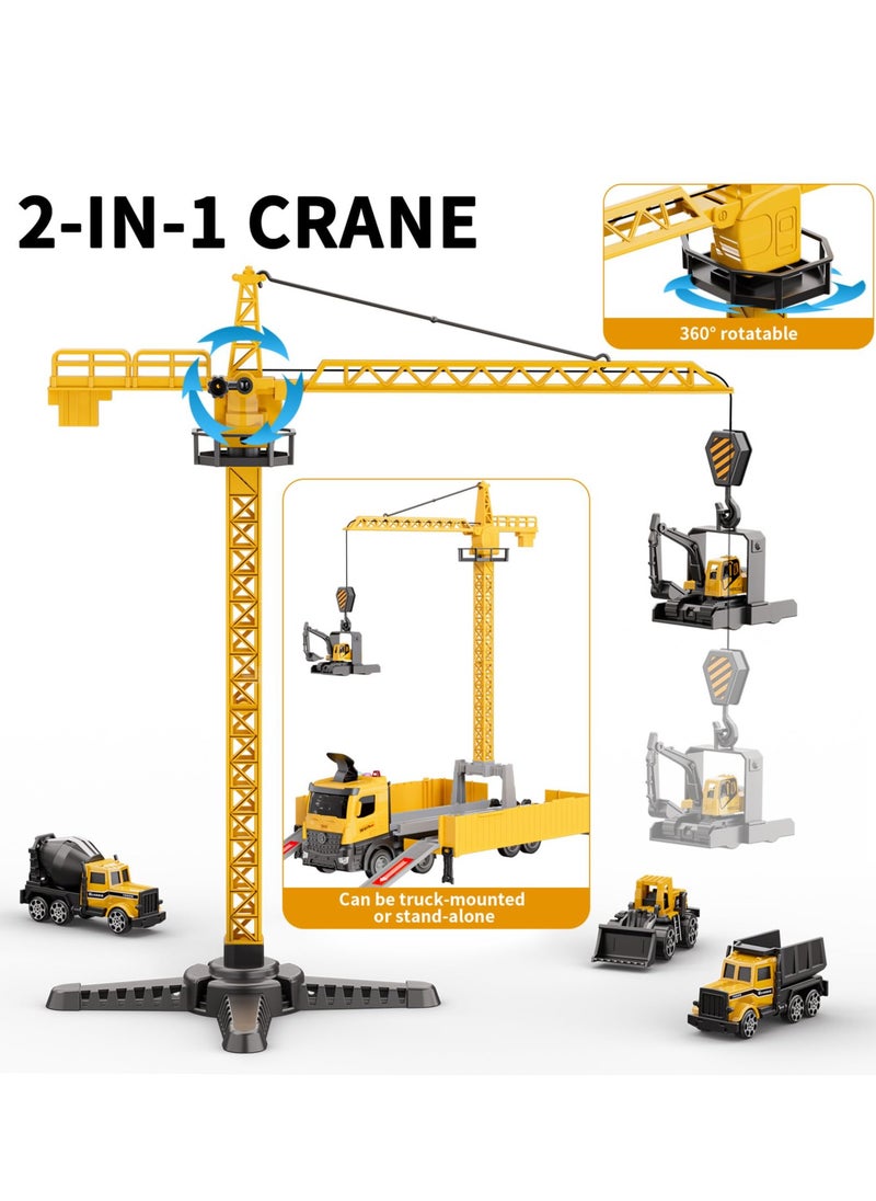 XiuWoo - Carrier Truck Race Track Kids Toys,Construction Truck Toys Set with Crane,Excavator,Bulldozer,Dump Trucks,Cement Truck Alloy Vehicle Toys Birthday for 3 4 5 6 7 Years Old Boys Gifts - Image 1