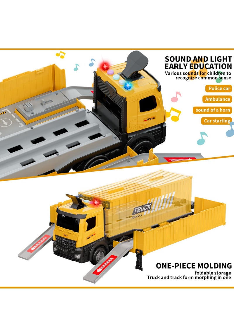 XiuWoo - Carrier Truck Race Track Kids Toys,Construction Truck Toys Set with Crane,Excavator,Bulldozer,Dump Trucks,Cement Truck Alloy Vehicle Toys Birthday for 3 4 5 6 7 Years Old Boys Gifts - Image 1