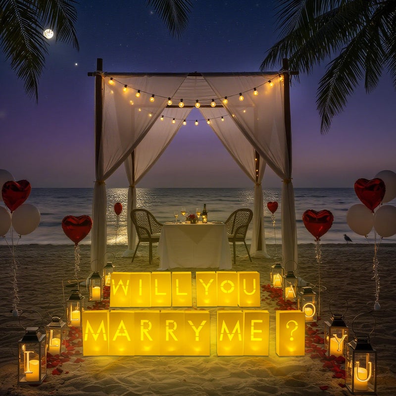 Velsyn Luminary Paper Bags Wedding Proposal Decorations â€œWill You Marry me?â€ Light up Letters Sign for Engagement Party, proposals - Image 3
