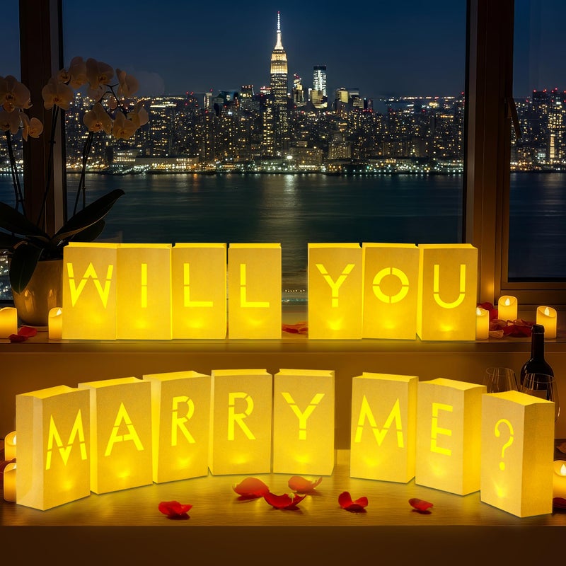 Velsyn Luminary Paper Bags Wedding Proposal Decorations â€œWill You Marry me?â€ Light up Letters Sign for Engagement Party, proposals - Image 1