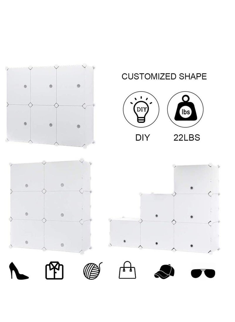 6-Tier Shoe Rack, Shoe Tower Storage Cabinet, Space Saving DIY Plastic Cube Storage Organizer Units,Modular Shoe Cabinet with Doors, White