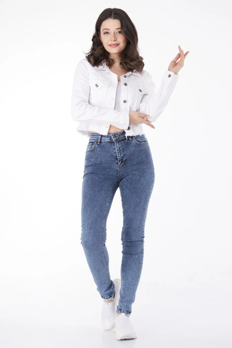 Tofisa Plain Mid Women Blue Skinny Leg Jeans - 25091