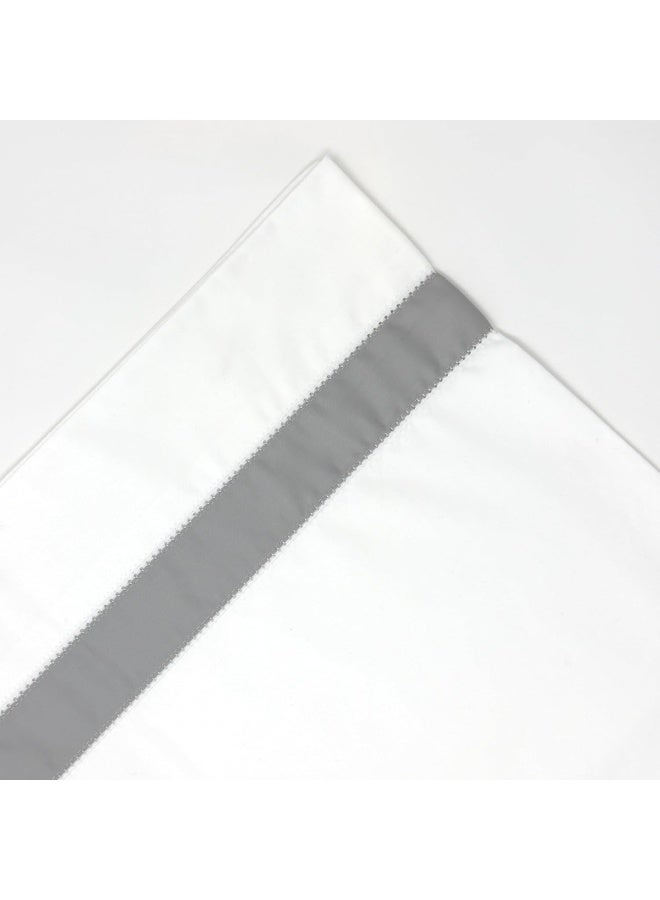 Pointehaven 525 Thread Count 100% Long Staple Cotton Oversized Soft Sateen Queen White Sheet Set with Steel Grey Hem - Image 2