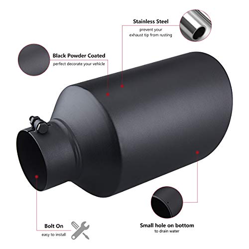 LCGP Diesel Exhaust Tip 4" Inlet, 8" Outlet 15" Length Truck Tailtip, Bolt-On, Rolled End Angle Cut Tailpipe, Black Powder Coated - Image 5