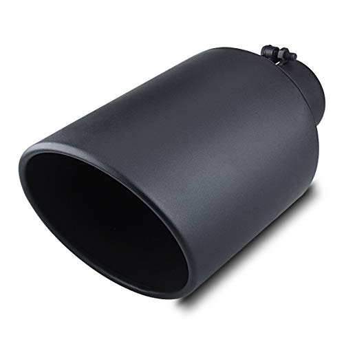 LCGP Diesel Exhaust Tip 4" Inlet, 8" Outlet 15" Length Truck Tailtip, Bolt-On, Rolled End Angle Cut Tailpipe, Black Powder Coated - Image 1