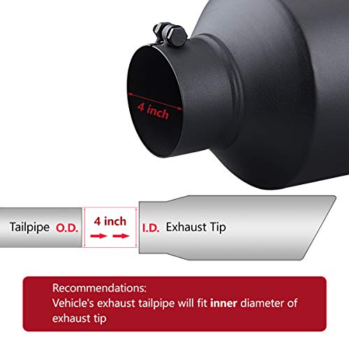 LCGP Diesel Exhaust Tip 4" Inlet, 8" Outlet 15" Length Truck Tailtip, Bolt-On, Rolled End Angle Cut Tailpipe, Black Powder Coated - Image 3