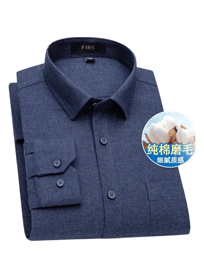 FIRS Cotton Brushed Long Sleeve Shirt For Men, New Casual Business Style, All Cotton, Navy Blue, Size 41 - Image 2