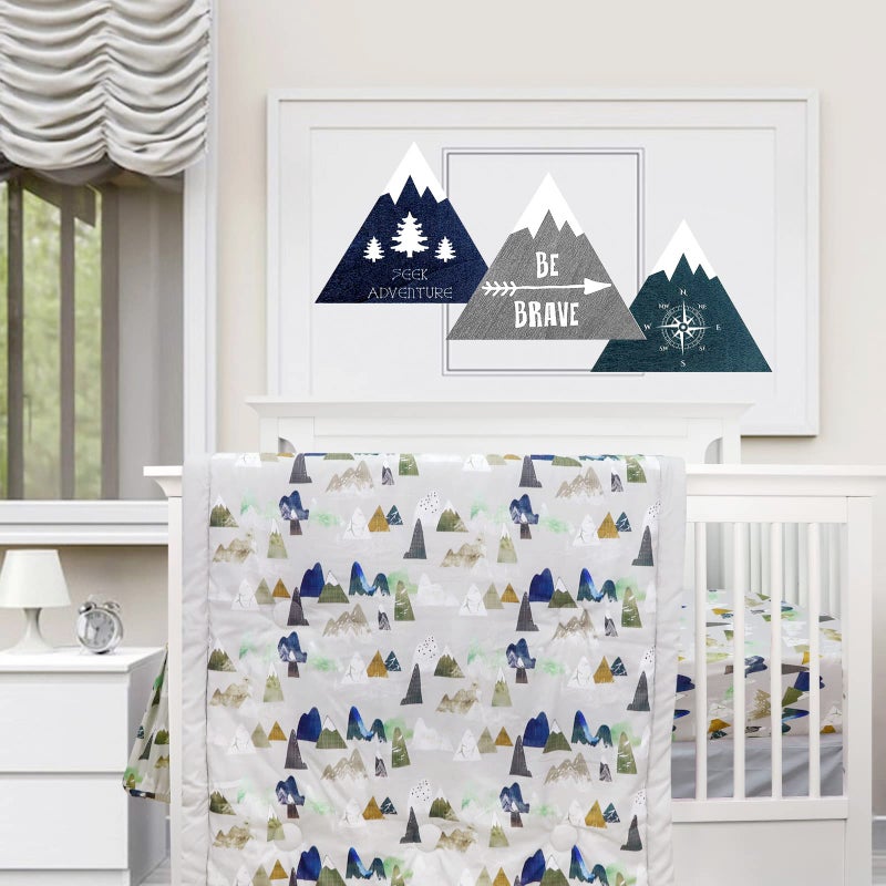 TANOFAR 4 Piece Crib Bedding Set for Boy Baby Nursery Crib Bedding Set Mountain Crib Sheet Quilt Crib Skirt and Diaper Stacke Crib Comforter Set for Boys