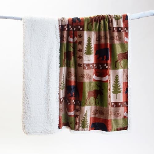 Carstens, Inc. Ultra Premium Super Soft Plush Sherpa Fleece Oversized Throw Blanket 54" x 68", Patchwork Lodge - Image 3