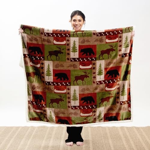 Carstens, Inc. Ultra Premium Super Soft Plush Sherpa Fleece Oversized Throw Blanket 54" x 68", Patchwork Lodge - Image 4
