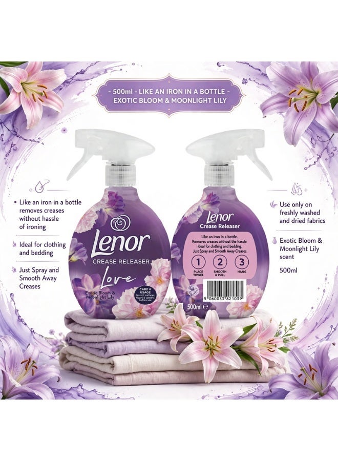 لينور بخاخ مزيل التجاعيد من لينور برائحة Exotic Bloom & Moonlight Lily، مزيل تجاعيد الأقمشة، عبوة كومبو 2 × 500 مل - Image 2
