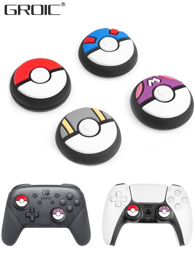 GROIC - Thumb Grip Caps Compatible with Nintendo Switch Pro Controller, Silicone Analog Stick Caps for PS5/4 Controller, Thumbstick Grips Joystick Button Cover for Xbox Series X/S, 4pcs (Red+Blue+Gray+Purple) - Image 1