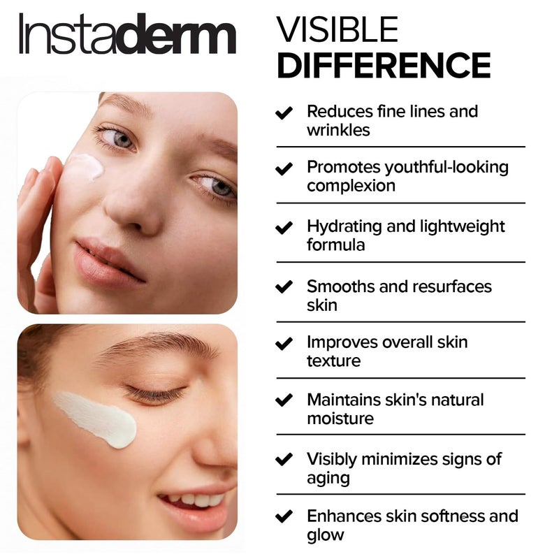 Instaderm كريم مضاد للشيخوخة بحمض الجليكوليك 15% - مرطب للوجه يحتوي على أحماض ألفا الهيدروكسي يقلل من ظهور الخطوط الدقيقة والتجاعيد وبقع العمر والبقع الداكنة والندوب. يقشر وينعم نسيج البشرة ولونها. - Image 3