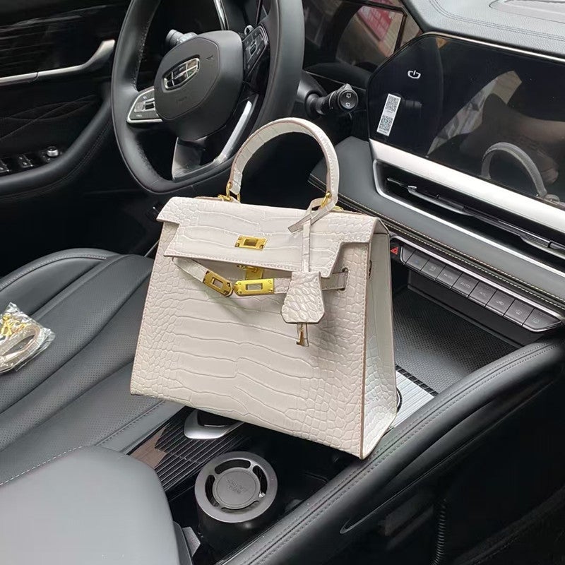 2025 Bag Women'S New Trendy Fashionable Portable Small Square Bag Crocodile Pattern Kelly Bag Shoulder Crossbody Bag Bags - Image 2