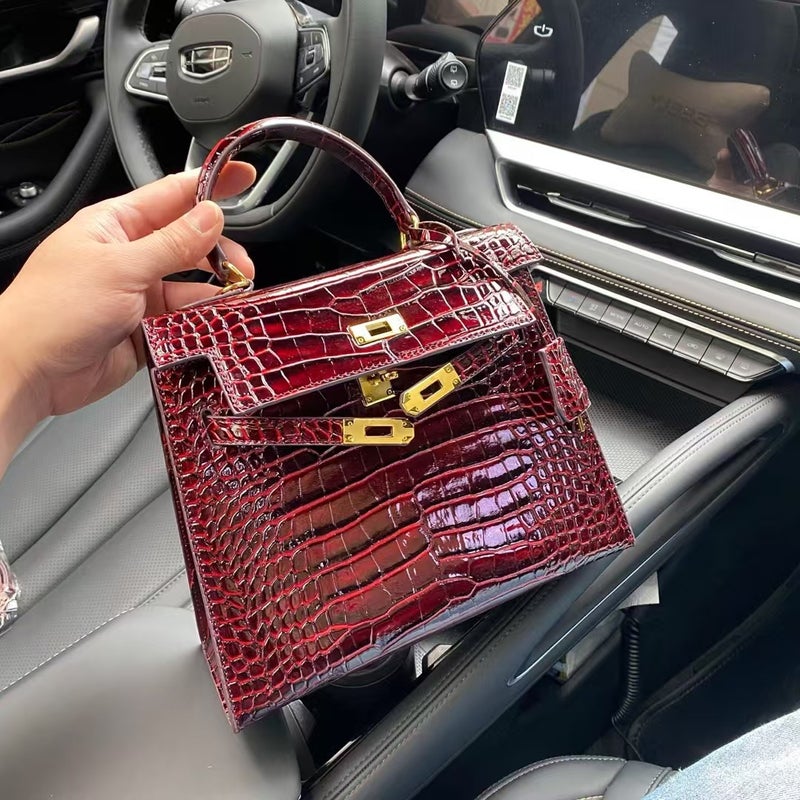 2025 Bag Women'S New Trendy Fashionable Portable Small Square Bag Crocodile Pattern Kelly Bag Shoulder Crossbody Bag Bags - Image 1