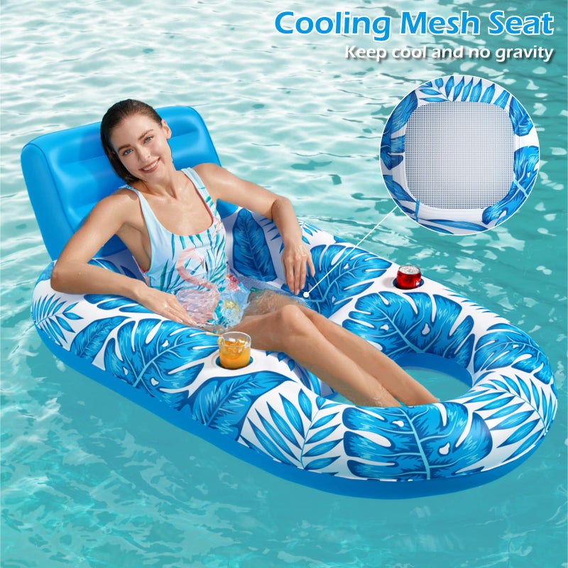 Jasonwell Inflatable Pool Float Adult - Pool Floaties Lounger Floats Raft Floating Chair Water Floaties for Swimming Pool Lake Lounge Float with Cup Holders Beach Pool Party Toys for Adults - Image 4