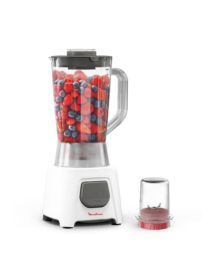 MOULINEX Blendeo+ Blender, 1.5 Litre, With Ice CRush Technology + grinder, 450 Watts, White, Plastic, Lm2B2127 1.5 L 450 W LM2B2127 Gray / White - Image 1