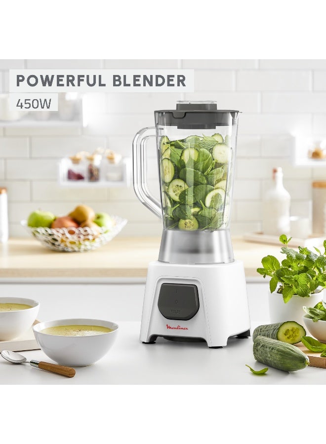MOULINEX Blendeo+ Blender, 1.5 Litre, With Ice CRush Technology + grinder, 450 Watts, White, Plastic, Lm2B2127 1.5 L 450 W LM2B2127 Gray / White - Image 4