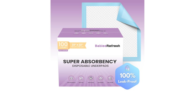 BabiesRefresh 100 Count Super Absorbency Medium 22â€ x 22" Disposable Underpads, Leakproof Quick Drying for Multi-use for Babies, Puppy Pads and Adults, Potty Training Pads, Pet Pee Pads, Cat Pee Pads, Blue - Image 3