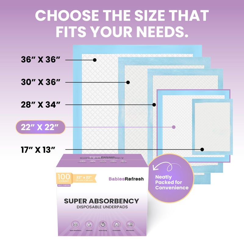 BabiesRefresh 100 Count Super Absorbency Medium 22â€ x 22" Disposable Underpads, Leakproof Quick Drying for Multi-use for Babies, Puppy Pads and Adults, Potty Training Pads, Pet Pee Pads, Cat Pee Pads, Blue - Image 5